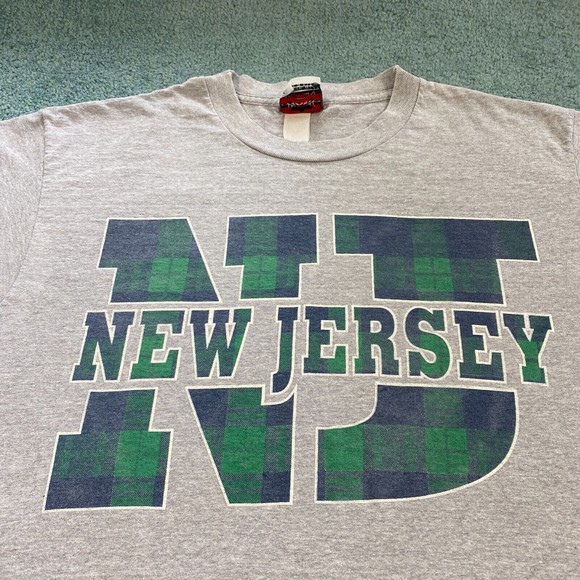 VINTAGE New Jersey Shirt Adult Large NJ State Plaid Gray Blue Green Mens 90s - Picture 5 of 12